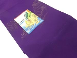 塩瀬金彩手描き色紙に風景・木々模様名古屋帯